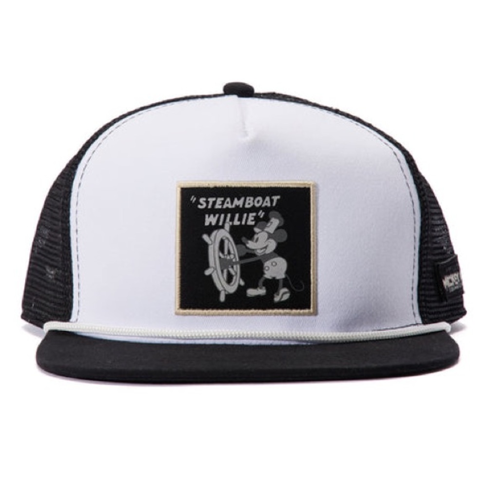 NWT Classic Disney 100 Mickey Mouse Steamboat Willie Trucker Hat White/Black
